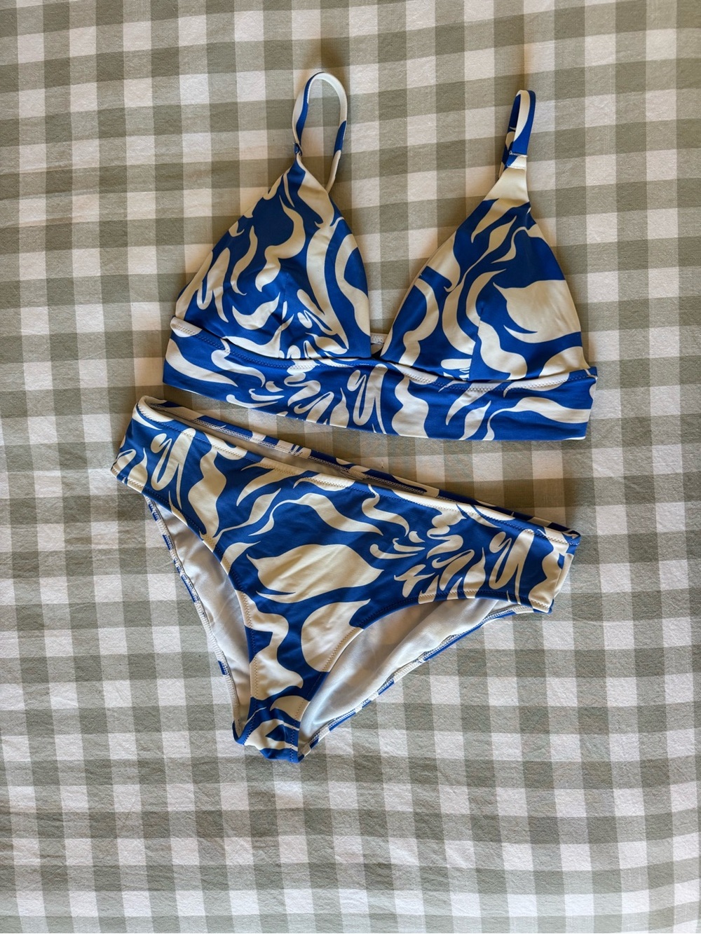Primark Abstract Print Bikini Set in Blue & Cream Like New